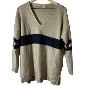 Wishlist Tan Black Varsity V Neck Oversized Sweater Size Small/Medium